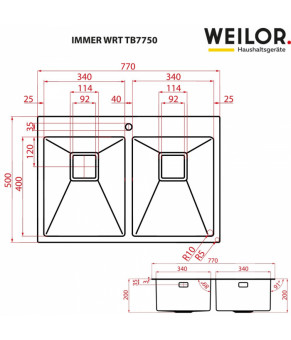 Мойка кухонная нержавеющая сталь WEILOR IMMER WRT TB7750