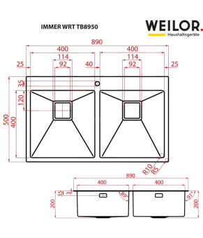Мойка кухонная нержавеющая сталь WEILOR IMMER WRT TB8950