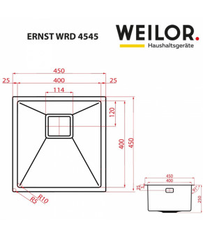 Мойка кухонная нержавеющая сталь WEILOR ERNST WRD 4545