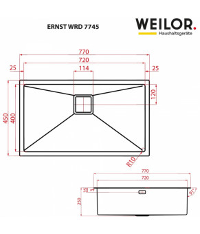 Мойка кухонная нержавеющая сталь WEILOR ERNST WRD 7745