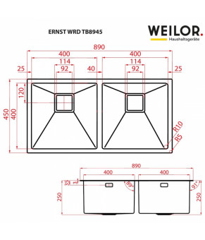 Мойка кухонная нержавеющая сталь WEILOR ERNST WRD TB8945