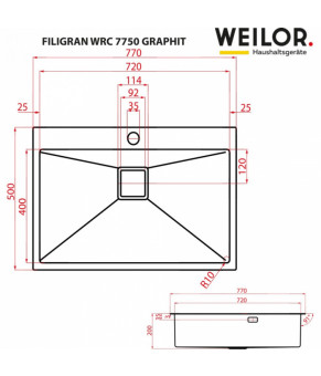 Мойка кухонная нержавеющая сталь WEILOR FILIGRAN WRC 7750 GRAPHIT