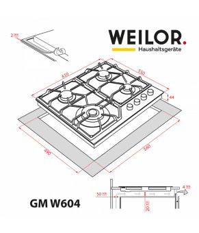 Поверхность газовая на металле WEILOR GM W604 SS