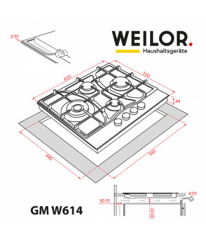 Поверхность газовая на металле WEILOR GM W614 BL