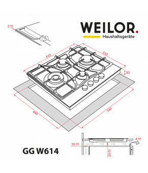 Поверхность газовая на стекле WEILOR GG W614 WH