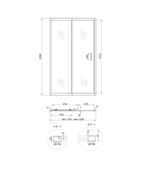 Душевая дверь в нишу Qtap Taurus CRM201-11.C6 110-120x200 см, стекло Clear 6 мм, CalcLess (SD00045296)