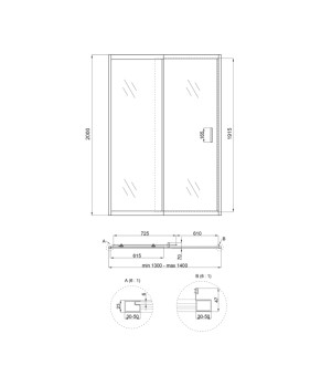 Душевая дверь в нишу Qtap Taurus CRM2013-14.C6 130-140x185 см, стекло Clear 6 мм, покрытие CalcLess