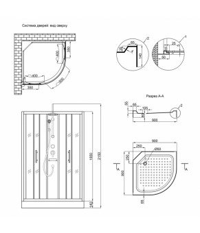 Душевой бокс Lidz Majatek SB90x90.BLA.LOW.TR, стекло прозрачное 5 мм, без поддона