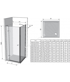 Душова кабіна Ravak Smartline SMSD2-90 SMPS-90 комплект