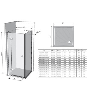 Душевая кабина Ravak Smartline SMSD2-100   SMPS-100 Комплект