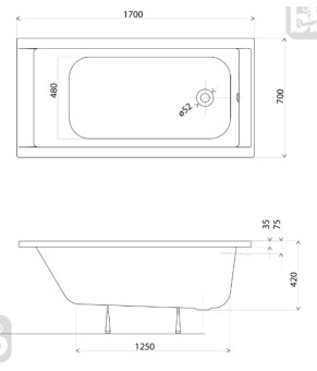 Ванна Kolo SUPERO 170х70 см прямокутна з ніжками SN14 5343000