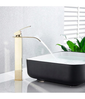 Смеситель для умывальника Calani Lotus высокий, gold (CAL-B0033)
