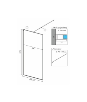 Душевая стенка Calani Force 90x195 безопасное стекло прозрачное (CAL-K6006)