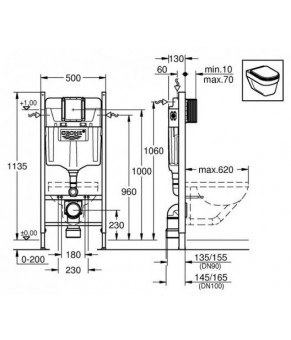 Унитаз Isvea Infinity без ободка, подвесной anthracite + инстал. Grohe Rapid SL (10NF02002C-Ant+ 40KF0522I-S+38840000K)