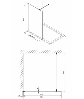 Душевой уголок Omnires Marina Walk In 110x30см безопасное стекло, черный (MA1130BLTR)