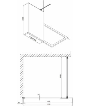 Душевая стенка Omnires Marina Walk In 120x200см безопасное стекло, черный (DNR12XBLTR)