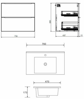 Тумба с раковиной Omnires Dreamset 760x460 DREAMSET7631BP