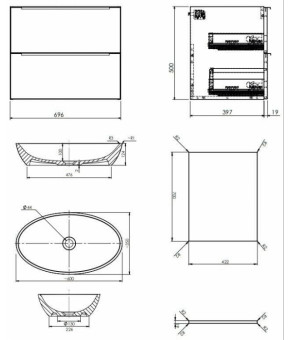 Тумба с раковиной Omnires Dreamset 700x420 DREAMSET7020BP