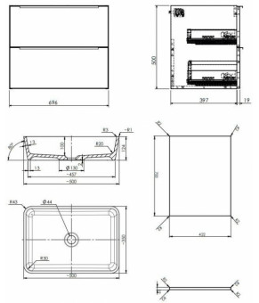 Тумба с раковиной Omnires Dreamset 700x420 DREAMSET7021BP