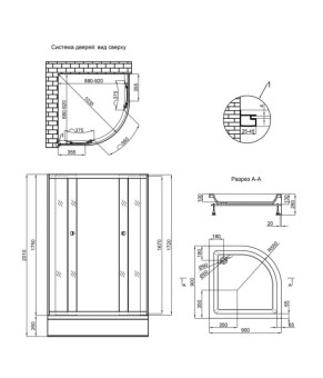Набор Lidz душевая кабина Latwa SC90x90.SAT.MID.GR, стекло тонированное 4 мм + поддон с панелью Kupala