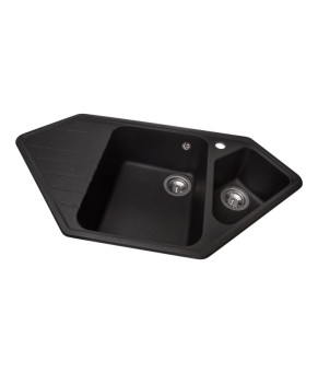 Кухонная мойка GRANADO Ibiza Black shine трапециевидная двойная 980х500х210 (Артикул: 1801)