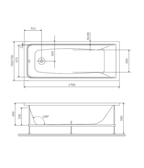 Ванна акриловая 170х70 см AM.PM Gem W90A-170-070W-A