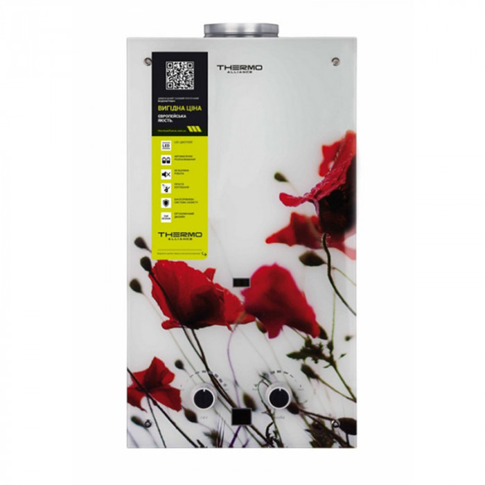 Колонка газова димохідна Thermo Alliance JSD20-10GB 10 л панель зі скла з малюнком квіти