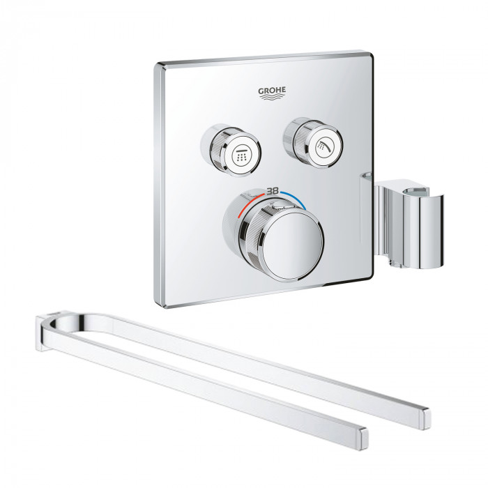 Набор Grohe внешняя часть термостатического смесителя для душа Grohtherm SmartControl 29125000 на два потребителя + полотенцедержатель Selection (29125000)