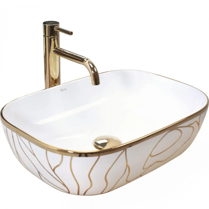 Раковина Rea Belinda wave white/gold REA-U8472