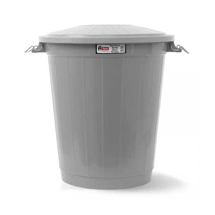 Мусорный бак c круглой крышкой на защёлках серый пластик Afacan plastik 70л TCK 101