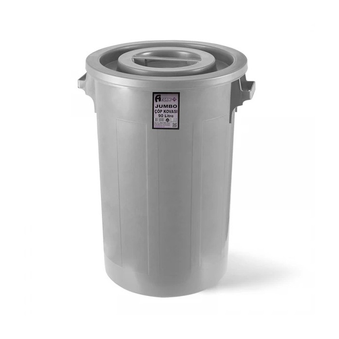 Сміттєвий бак INDUSTRIAL із круглою кришкою сірий пластик Afacan plastik 90л JCK 101