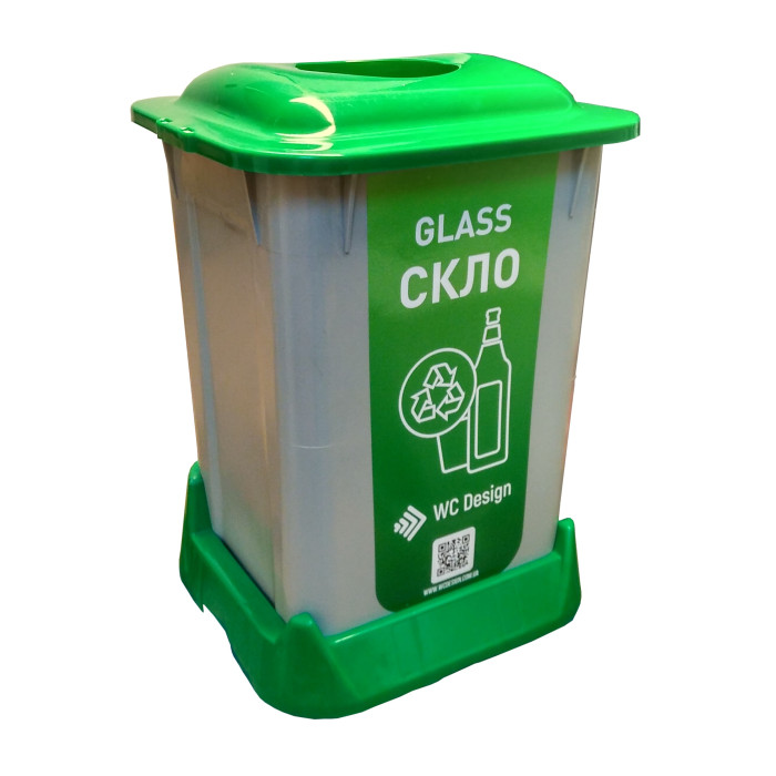 Контейнер для сортування сміття (СКЛО), зелений пластик 50 л з кришкою Afacan plastik SAN-50 111