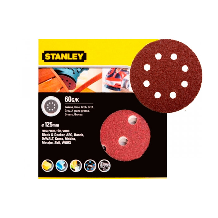 Папір круглі шліфувальні Stanley 125 мм P60 5 шт STA32027-XJ