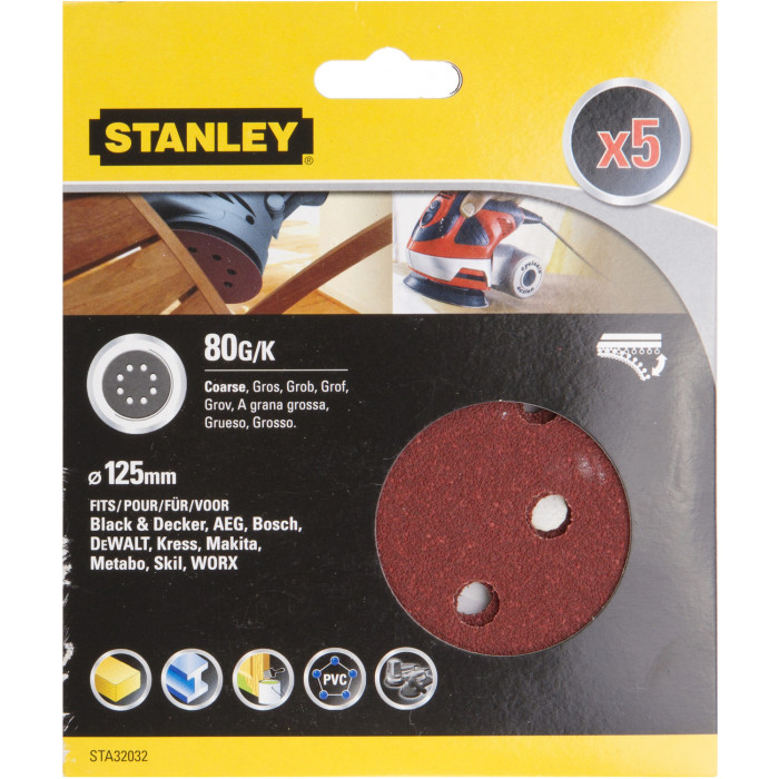 Папір круглі шліфувальні Stanley 125 мм P80 5 шт STA32032-XJ