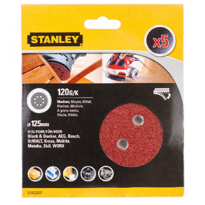 Папір круглі шліфувальні Stanley 125 мм P120 5 шт STA32037-XJ