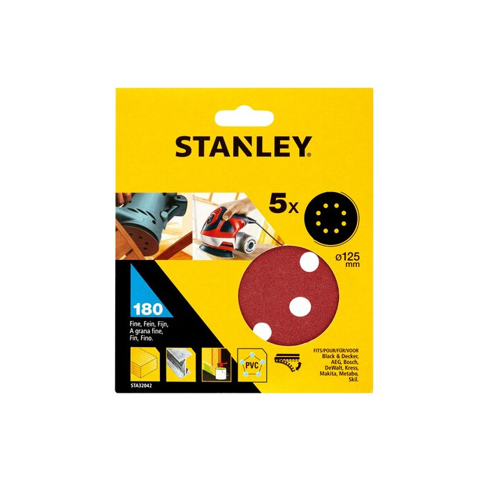 Папір круглі шліфувальні Stanley 125 мм P180 5 шт STA32042-XJ