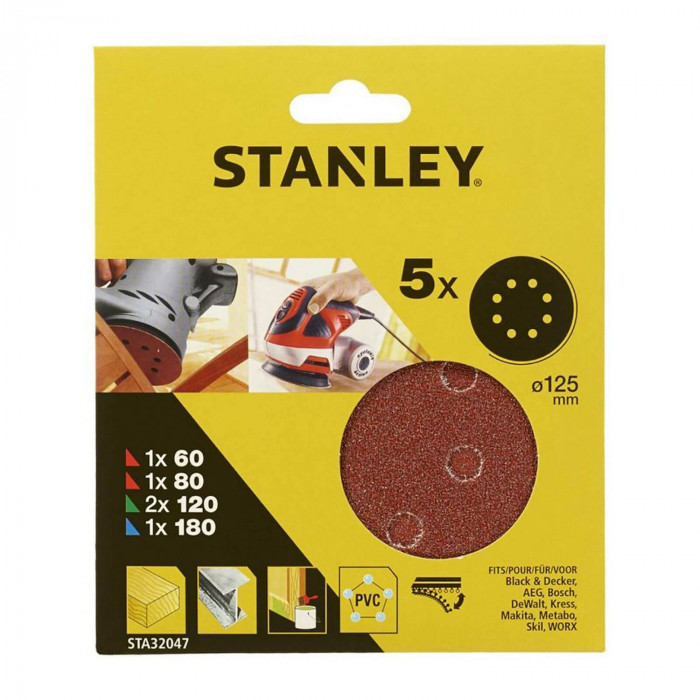 Папір круглі шліфувальні Stanley 125 мм 5 шт STA32047-XJ