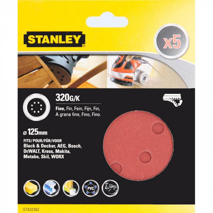 Папір круглі шліфувальні Stanley 125 мм P320 5 шт STA32262-XJ