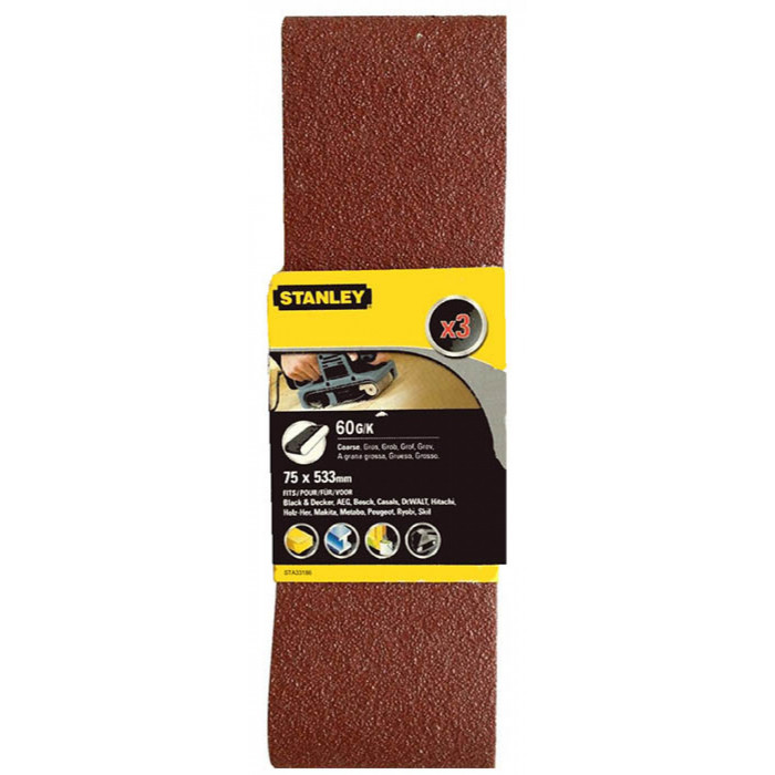 Стрічка шліфувальна Stanley 75х533 мм P60 3 шт STA33186-XJ