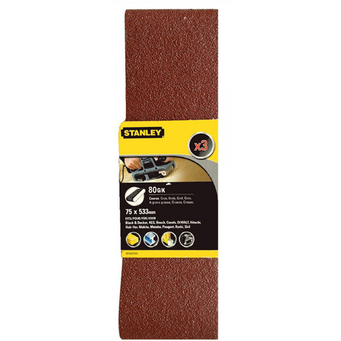 Стрічка шліфувальна Stanley 75х533 мм P80 3 шт STA33191-XJ