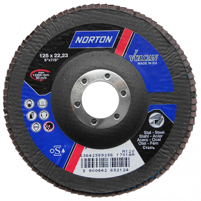 Коло шліфувальне пелюсткове Norton Vulcan 125х22 мм Р120 зерно з електрокорунду 70V855