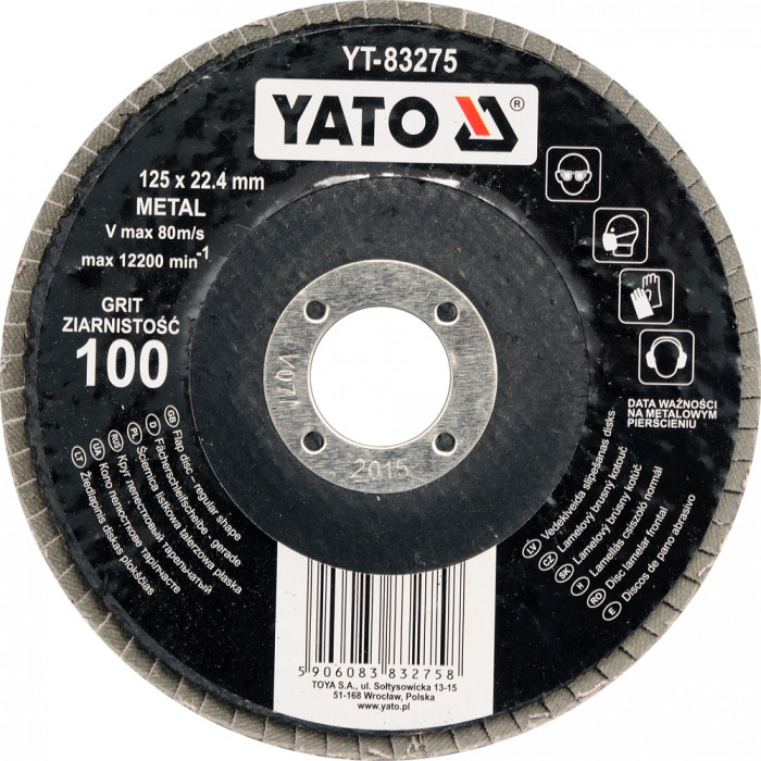 Коло шліфувальне пелюсткове Yato Aluminium Oxide K100 125 х 22.4 мм YT-83275