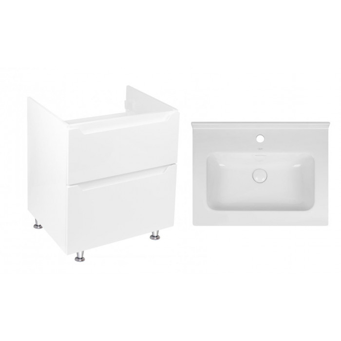 Комплект Qtap тумба напольная Scorpio 600х825х460 мм White + раковина врезная Albatross 01 QT71SC43952