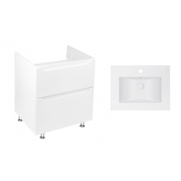 Комплект Qtap тумба напольная Scorpio 600х825х460 мм White + раковина врезная Albatross E QT71SC43954