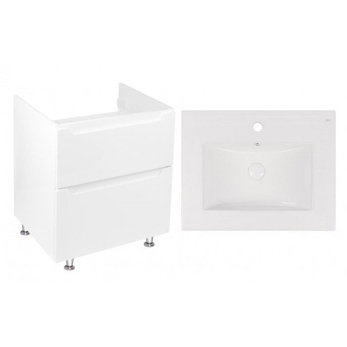 Комплект Qtap тумба напольная Scorpio 600х825х460 мм White + раковина врезная Albatross New QT71SC43955