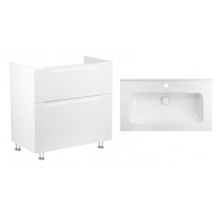 Комплект Qtap тумба напольная Scorpio 800х825х460 мм White + раковина врезная Albatross 01 QT71SC43960