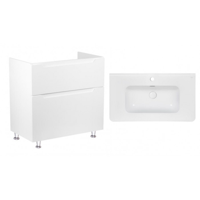 Комплект Qtap тумба напольная Scorpio 800х825х460 мм White + раковина врезная Albatross 9H QT71SC43961