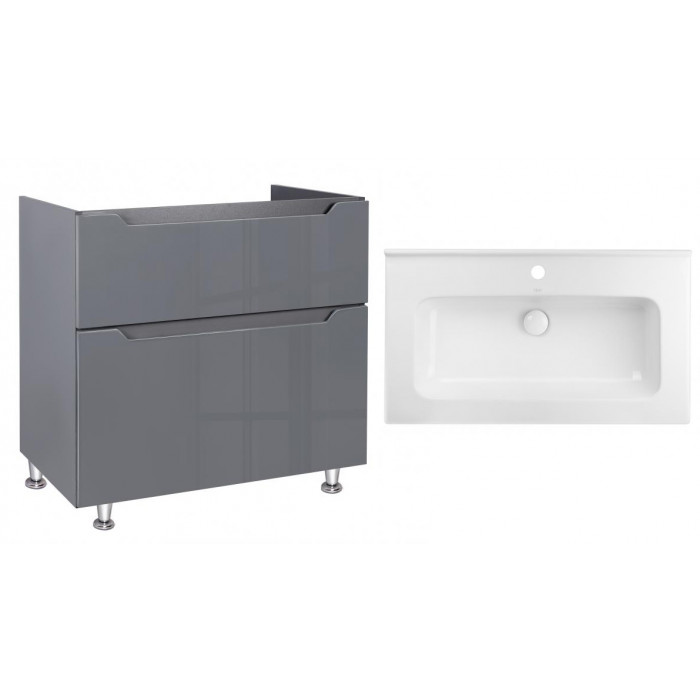 Комплект Qtap тумба напольная Scorpio 800х825х460 мм Graphite + раковина врезная Albatross 01 QT71SC43999