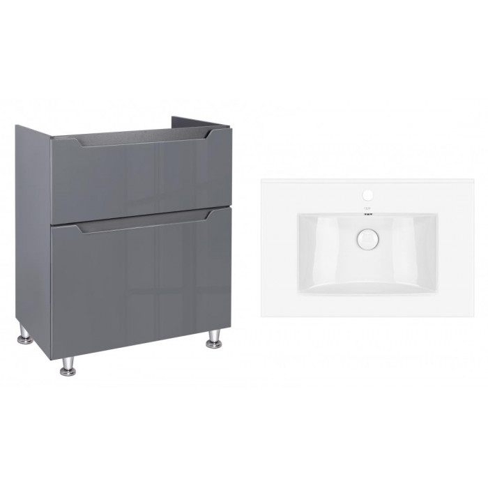 Комплект Qtap тумба напольная Scorpio 700х825х460 мм Graphite + раковина врезная Albatross QT71SC44003