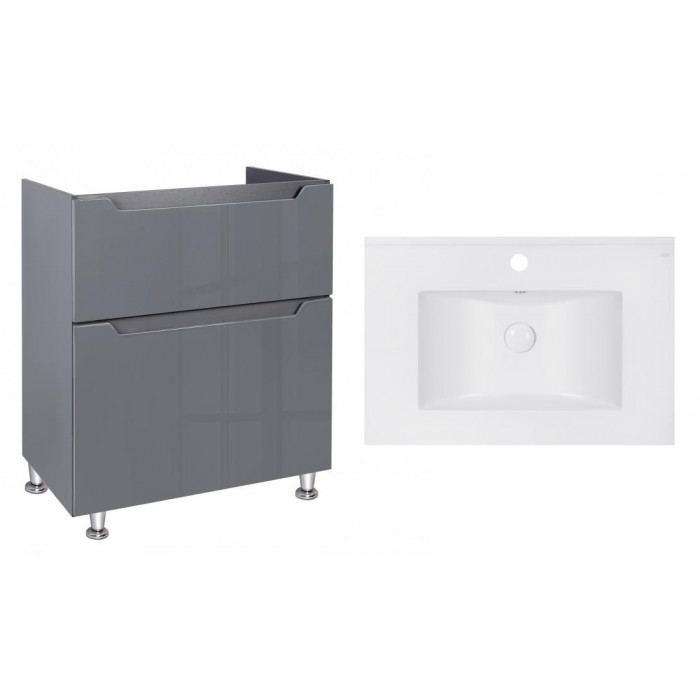 Комплект Qtap тумба напольная Scorpio 700х825х460 мм Graphite + раковина врезная Albatross E QT71SC44004